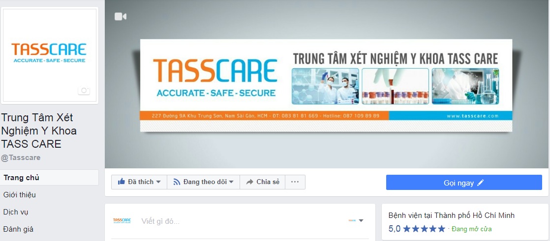 Facebook Page Online của Trung tâm Xét nghiệm Y khoa TassCare